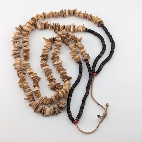 Navajo Two Strand Shell Chip Beaded Pullover Necklace w/ Pen Shell Heishi ** - Picture 5 of 12